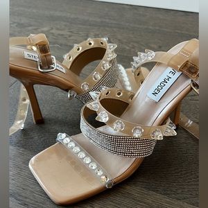 Steve Madden Clear Studded and Rhinestone Ankle Strap Heel